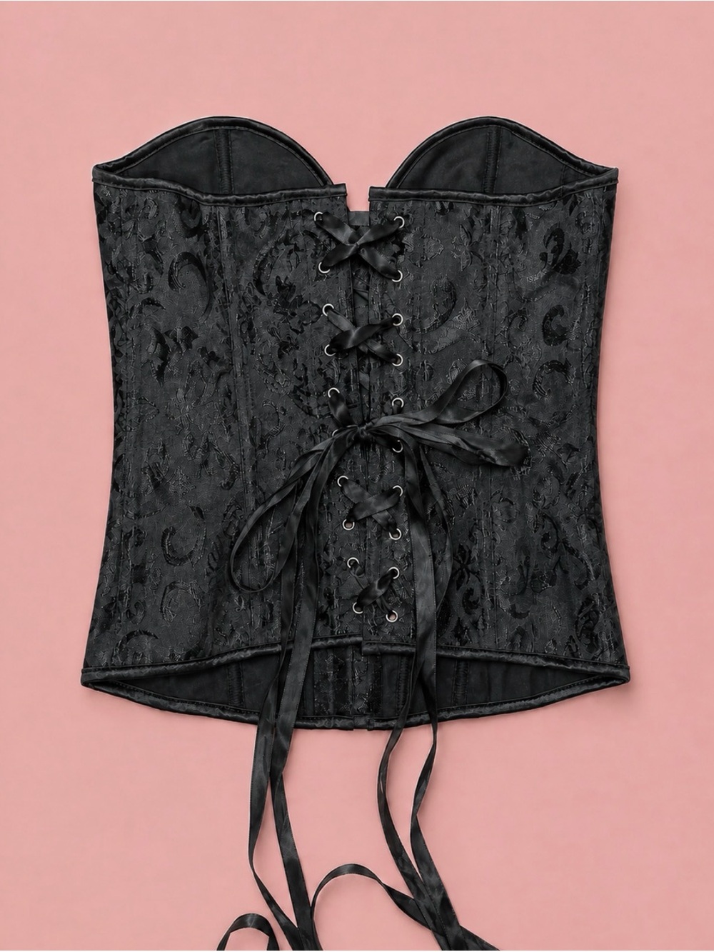 Alivia Y. Black Floral Brocade Lace-Up Corset Top XS - Picture 3 of 8